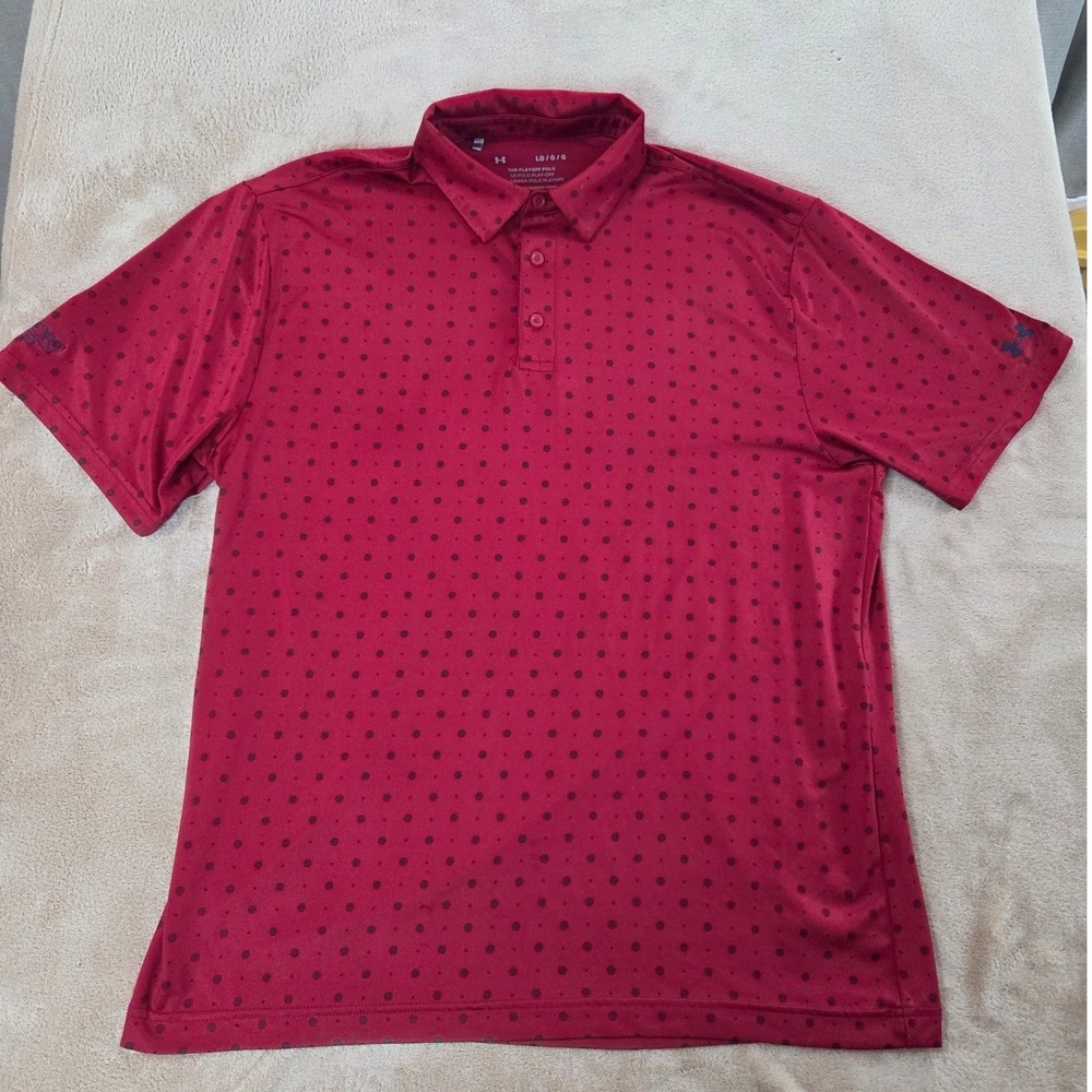 Under Armour the playoff polo shirt mens size large red polka Dot AOP S/S EUC